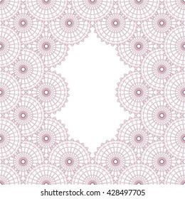 Square border frame with abstract guilloche lace contour isolated on light background. Can be used for invitations, poster or greeting cards. Vector illustration eps