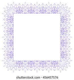 Square border frame with abstract guilloche lace contour on white (transparent) background. Space can be used for invitations, poster or greeting cards text. Vector illustration eps