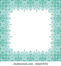 Square border frame with abstract guilloche lace contour on white (transparent) background. Space can be used for invitations, poster or greeting cards text. Vector illustration eps