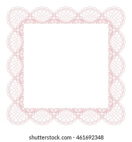 Square border frame with abstract guilloche lace contour on white (transparent) background. Space can be used for invitations, poster or greeting cards text. Vector illustration eps