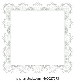 Square border frame with abstract guilloche lace contour isolated on white (transparent) background. Space can be used for invitations, poster or greeting cards text. Vector illustration eps