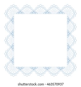 Square border frame with abstract guilloche lace contour on white (transparent) background. Space can be used for invitations, poster or greeting cards text. Vector illustration eps