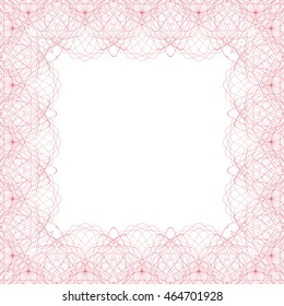 Square border frame with abstract guilloche lace contour on white (transparent) background. Space can be used for invitations, poster or greeting cards text. Vector illustration eps