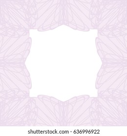Square border frame, abstract guilloche lace contour background. Vector illustration for invitations, banknotes, diplomas, certificates, tickets and other papers security design