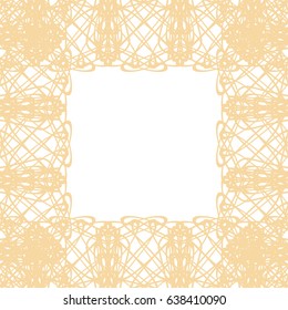 Square border frame, abstract guilloche lace contour on white (transparent) background. Vector illustration for invitations, banknotes, diplomas, certificates, tickets and other papers security design