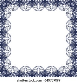 Square border frame, abstract guilloche lace contour on white (transparent) background. Vector illustration for invitations, banknotes, diplomas, certificates, tickets and other papers design