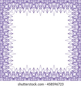 Square border frame with abstract lace contour on white (transparent) background. Space can be used for invitations, poster or greeting cards text. Vector illustration eps