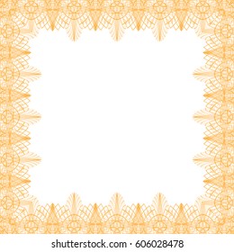 Square border frame, abstract lace contour on white (transparent) background. Vector illustration for invitations, banknotes, diplomas, certificates, tickets and other papers security design