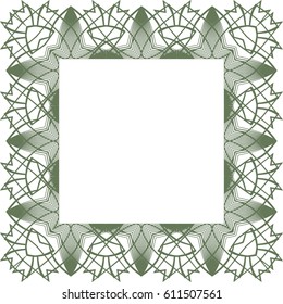 Square border frame, abstract ornamental contour on white (transparent) background. Vector illustration for invitations, banknotes, diplomas, certificates, tickets and other papers design