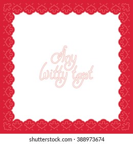 Square border frame with abstract red and pink lace contour on white (transparent) background. Space for text can be used for invitations, poster or greeting cards. Vector illustration eps