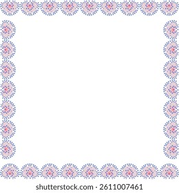 Square border frame with flourish decoration. Onion flower pink purple flowers. Cute empty frame box