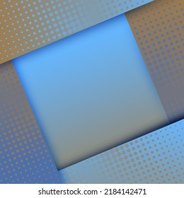 Square border frame with gradient halftone dots texture vector tech background. Paper edge abstract photo framework. Corner frame and space for text. Business style design. Poster or cover template