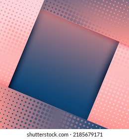 Square border frame with gradient halftone dots texture vector modern background. Paper edge vintage photo framework. Corner frame and space for text. Minimal style design. Poster or cover template