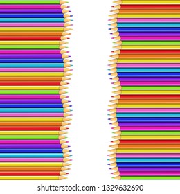 Square Border Frame Made of Multi Colored Wood Pencils Isolated on White Background. Back to School Framework Bordering, Banner, Poster With Empty Copy Space for Text. Cartoon Vector Illustration.