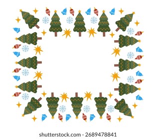 Borde cuadrado hecho de árboles de Navidad y decoraciones de los años Nuevos, marco de vacaciones de Vector aislado en el fondo blanco