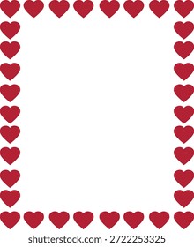 Borde cuadrado hecho de corazones rojos. Perfecto para tarjetas románticas, invitaciones y diseños con temas de amor.