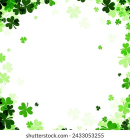 A square border of varying shades of green clovers encircles a clean white space, inviting festive custom content for St. Patrick's Day.