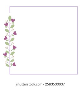 Square Borders Frame With Love Purple Flowers And Leaves