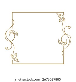 Square botanical frame with curls and leaves. Ornamental border for greeting cards