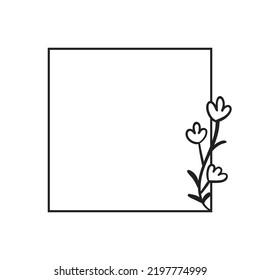 Elemento de marco botánico cuadrado con hojas. Ilustración vectorial de contorno simple.