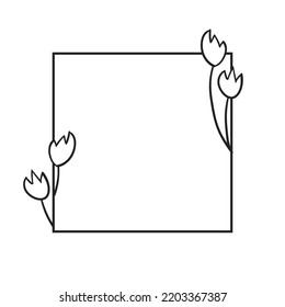 Elemento de marco botánico cuadrado con hojas. Ilustración vectorial de contorno simple.