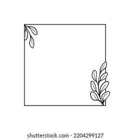 Quadratisches botanisches Rahmenelement mit Blättern. Einfache Kontur, Vektorgrafik.