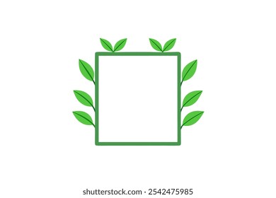 Square botanical frame featuring green tea leaves vector art Perfect for nature inspired designs organic themes and herbal projects