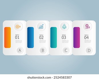 square box 4 steps colorful infographics for report presentation template background vector illustration