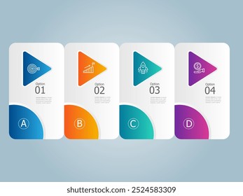 Caja cuadrada 4 pasos infografías coloridas para la Ilustración vectorial de fondo de Plantilla de presentación de informe