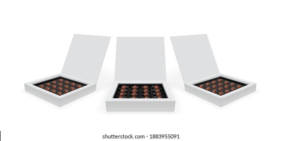 square box with chocolates isolated on white background mock up vector