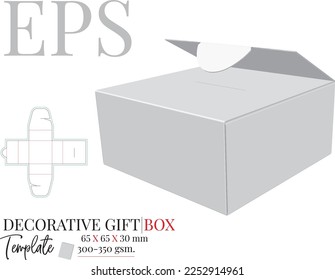 Square Box die cut template, vector. White, clear, blank, isolated Cube Box mock up on white background with perspective view. Packaging Design