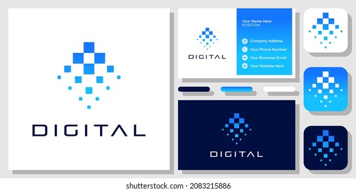 Square Box Digital Technology Innovation Sphere Growth Up Logo Design with Business Card Template