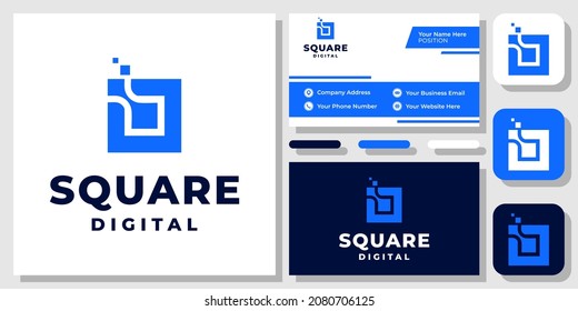 Square Box Digital Technology Solution Connect Modern Icon Logo Design with Business Card Template