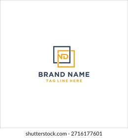Quadratischer Rahmenbuchstabe ND Logo Design Vektor Vorlage