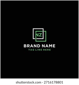 Square Box Letter NZ Logo Design Vector Template
