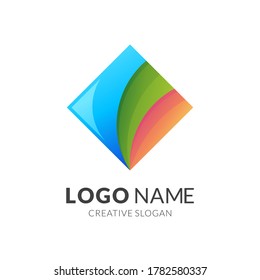 square box logo template, modern 3d logo style in gradient vibrant colors