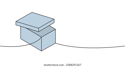 Square box one line colored continuous drawing. Carton delivery packaging box. Vector illustration.