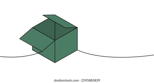 Square box one line colored continuous drawing. Open box. Vector illustration.
