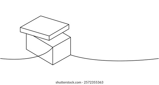 Square box one line continuous drawing. Carton delivery packaging box. Vector illustration.