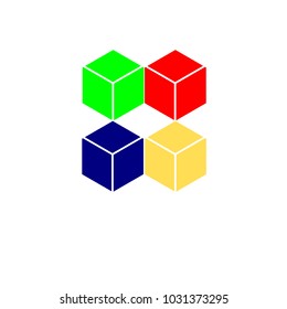 Square box red green yellow blue on a white background.Used in printing and web.
