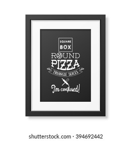 Square box round pizza triangle slices I am confused -  Quote typographical Background.