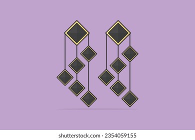 Square box shape women earrings jewelry vector illustration. Beauty fashion objects icon concept. Women stylish jewelry earrings vector design. 