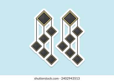 Square box shape women earrings jewelry sticker design vector illustration. Beauty fashion objects icon concept. Women stylish jewelry earrings sticker design icon logo.