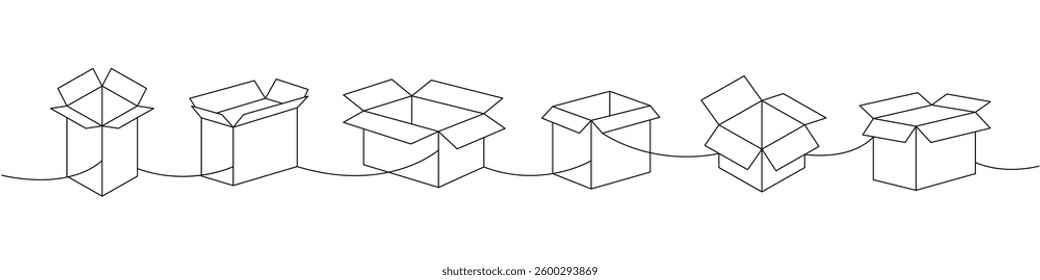 Square boxes one line continuous drawing. Package boxes. Vector illustration.