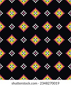 Cuadrado boxex allover patrón de repetición sin fisuras para la impresión de pantalla de impresión en bloque diseño textil digital motif indian formato vectorial de diseño tradicional multicolor en fondo negro textura de fondo