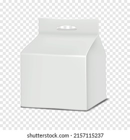 Bolsa cuadrada en forma de caja con mangos de corte de muescas sobre un paro transparente vectorial de fondo. Modelación en blanco en el embalaje de productos. Plantilla para el diseño