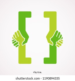 square brackets  handshake on white background, stock vector