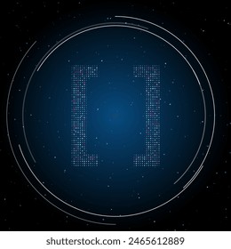 The square brackets symbol filled with white dots. Pointillism style. Some dots is pink. Vector illustration on blue background with stars
