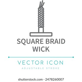 Square Braid Wick Candle Vector Line Icon, Candle Wick Type Symbol, Candle Making Vector Line Icon