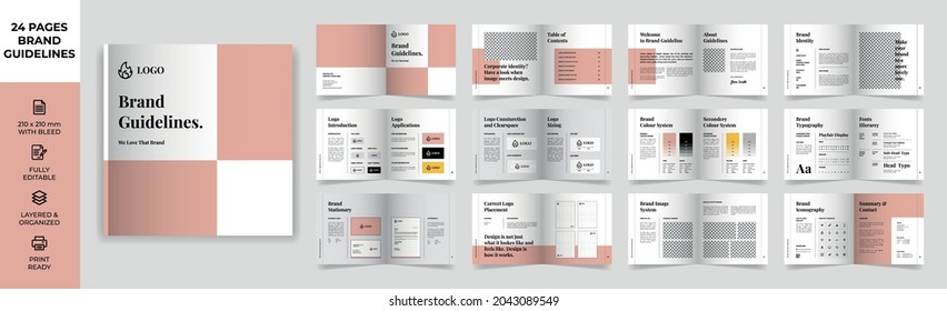 Square Brand Guideline Template, Simple style and modern layout Brand Book, Brand Identity, Brand Manual, Guide Book